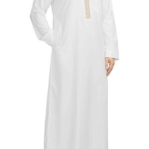 Men’s White Thobe with Embroidered Collar Sizes 52,54,56,58,60